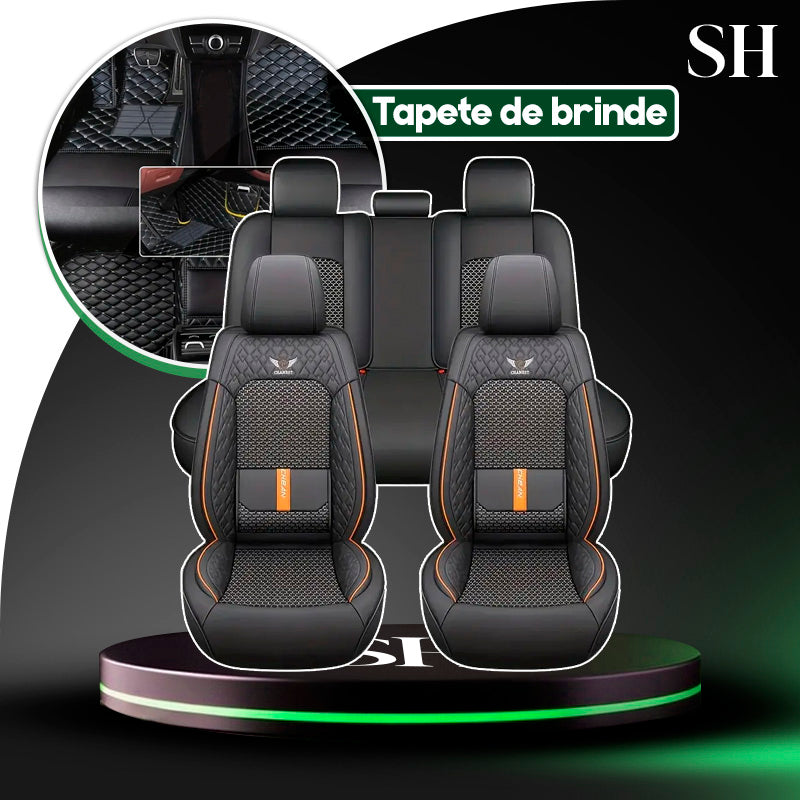 Capa para Banco de Carro Completa em Couro Legítimo Universal TopCar +BRINDE: Tapete Completo