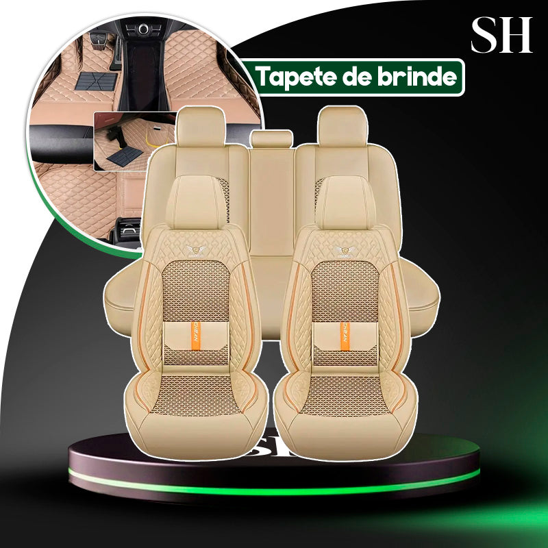 Capa para Banco de Carro Completa em Couro Legítimo Universal TopCar +BRINDE: Tapete Completo